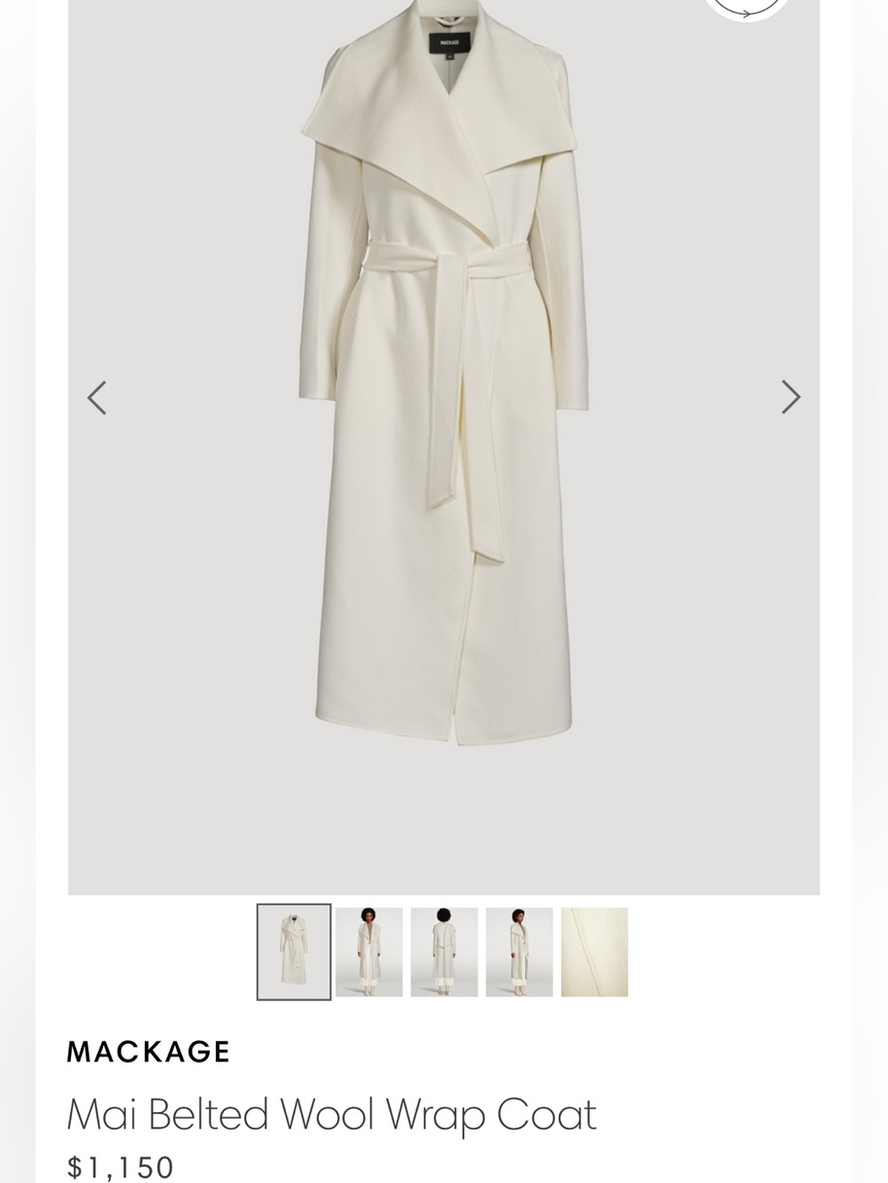 Mackage Mai Women’s Cream Belted Wool Wrap Coat